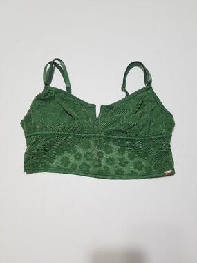 PINK Victoria's Secret Long Line Bra Bralette Green Floral Size M